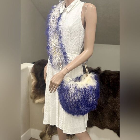 Genuine Mongolian Lamb Fur Handmade Half Moon Hobo Bag/Shoulder Bag/Crossbody - Picture 13 of 17